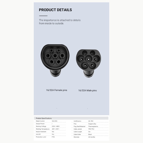 Cable de carga OEM GWM 22KW PHEV / NEV / EV Tipo 2 a tipo 2. Estandar Europeo. GWM